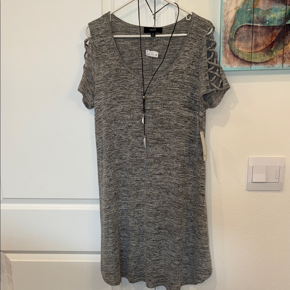 NWT Gray Knit Dress with necklace